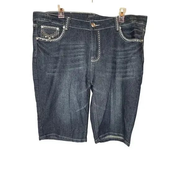 Seven7 Jean Shorts with Rhinestones womens size 20, 38" waist, white stitching - Picture 1 of 5